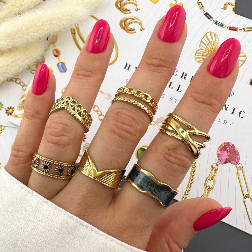 Flowers Ring, 18K Gold Plated Steel