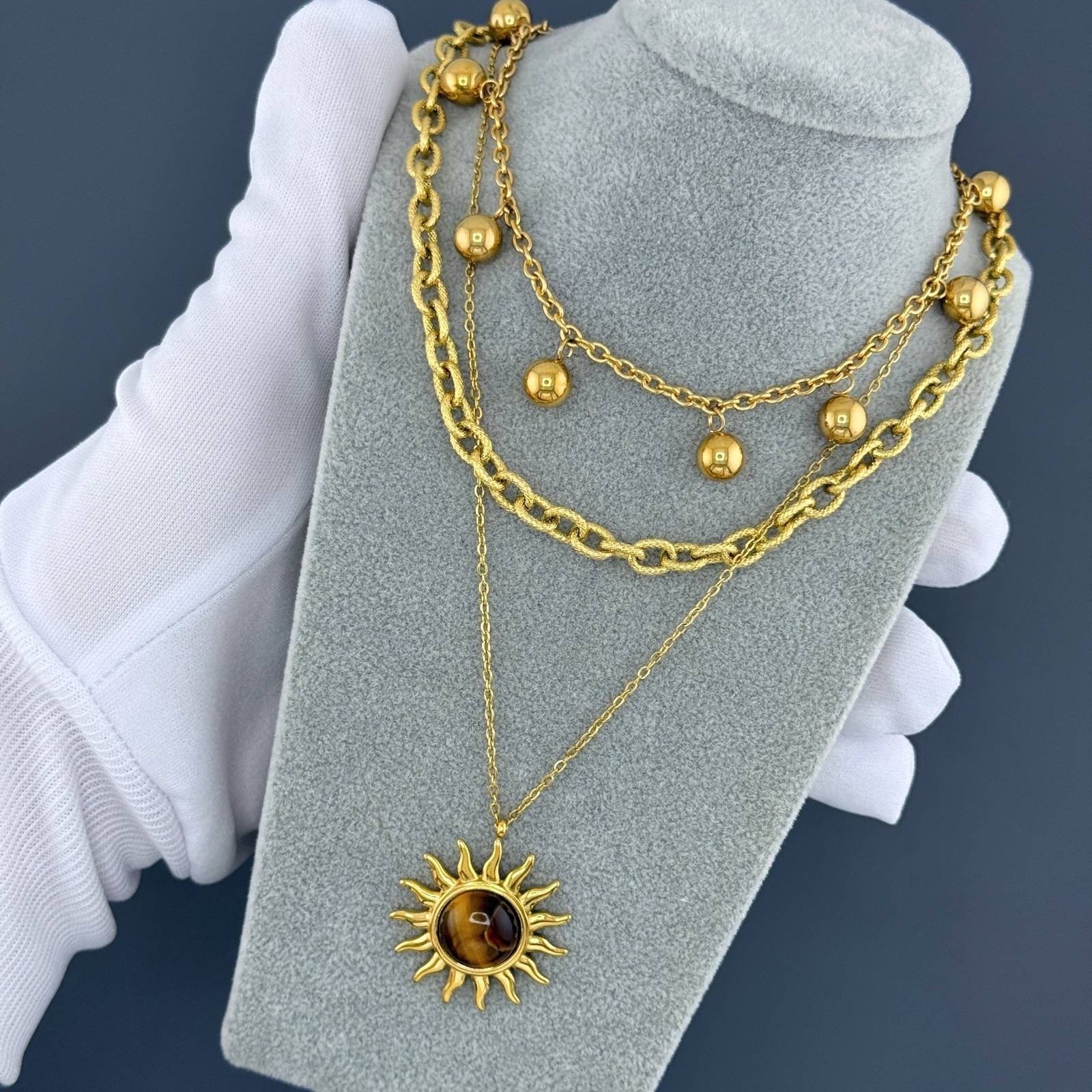 Sun Necklace, 18K Gold Plated Steel