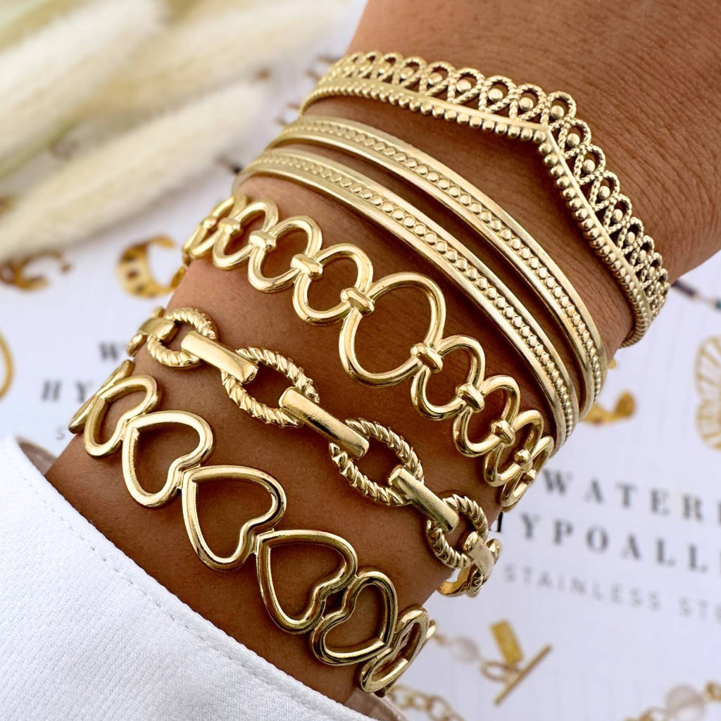 Hearts Bracelet, 18K Gold Plated Steel
