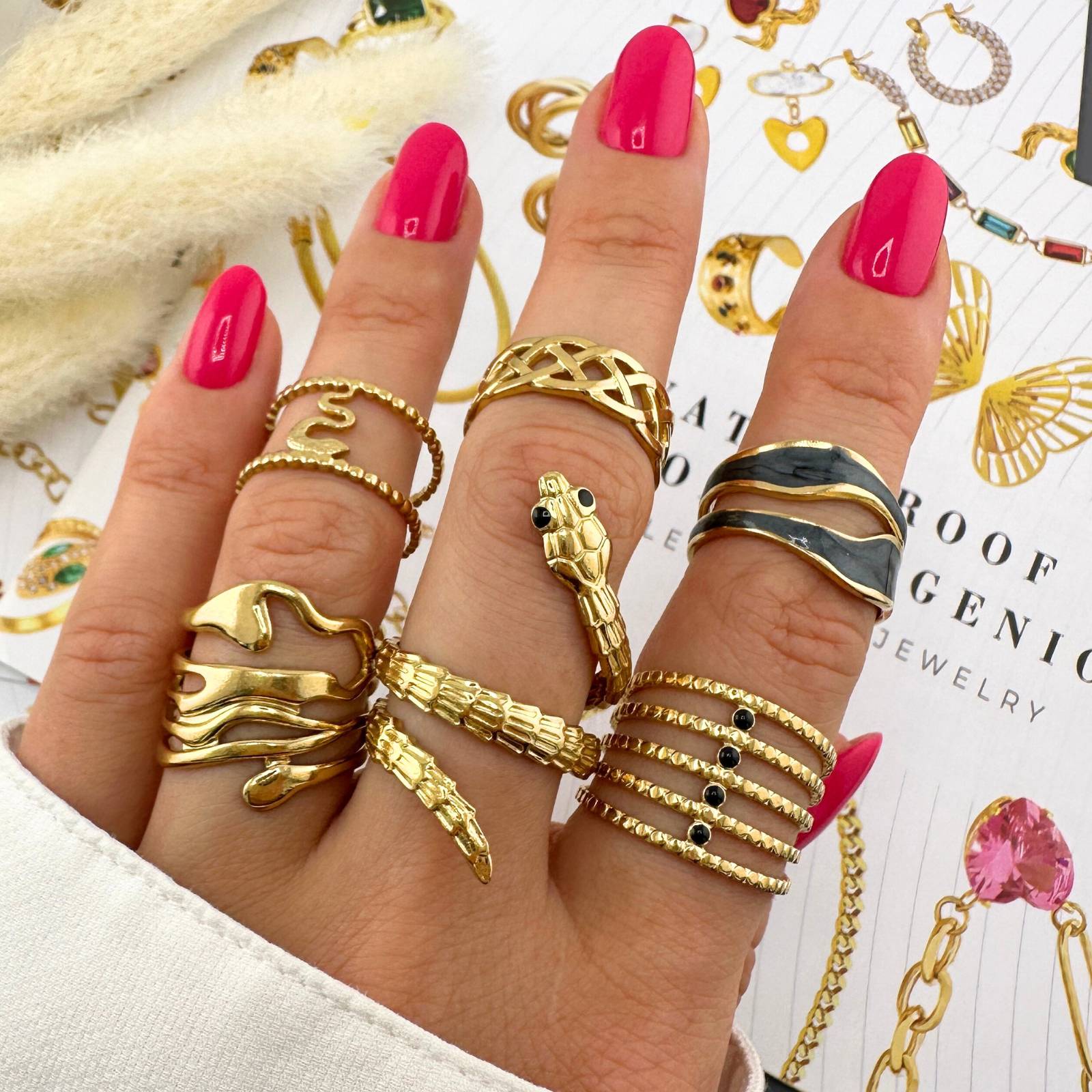 snake Ring, 18K Gold Plated Steel