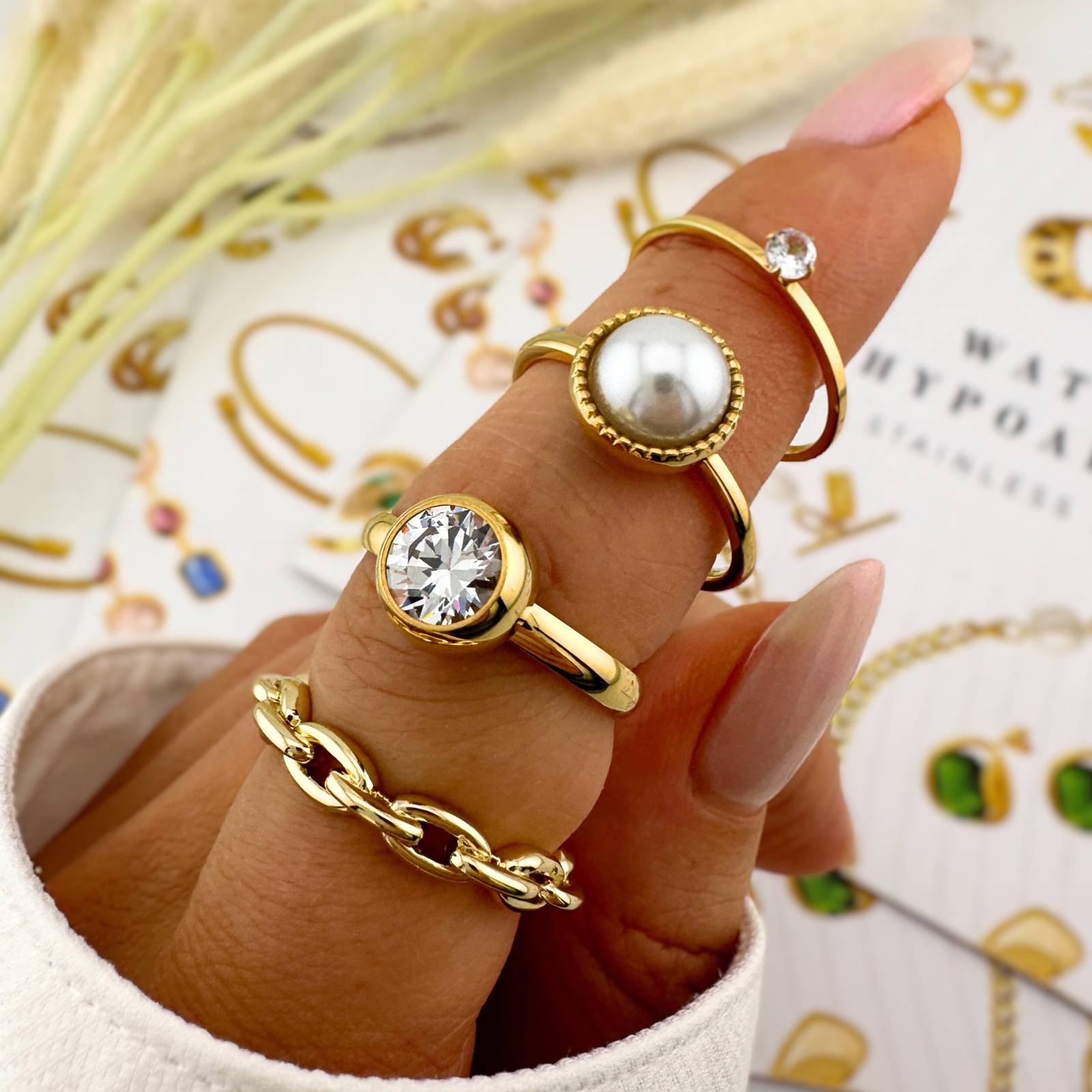 Ring, 18K Gold Plated Steel