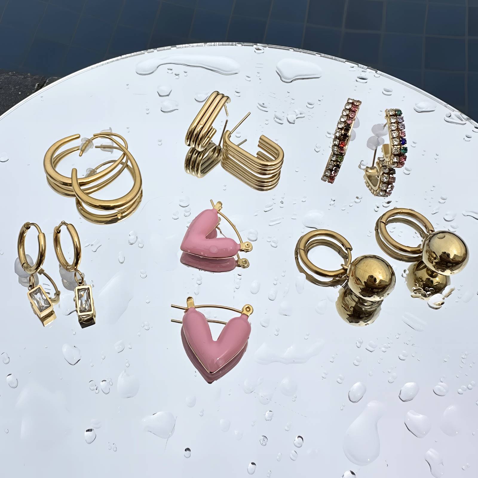 Earrings, 18K Gold Plated Steel