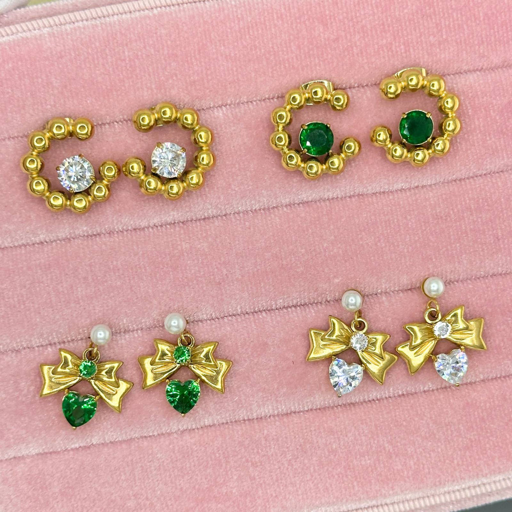 Hearts and bows Earrings, 18K Gold Plated Steel