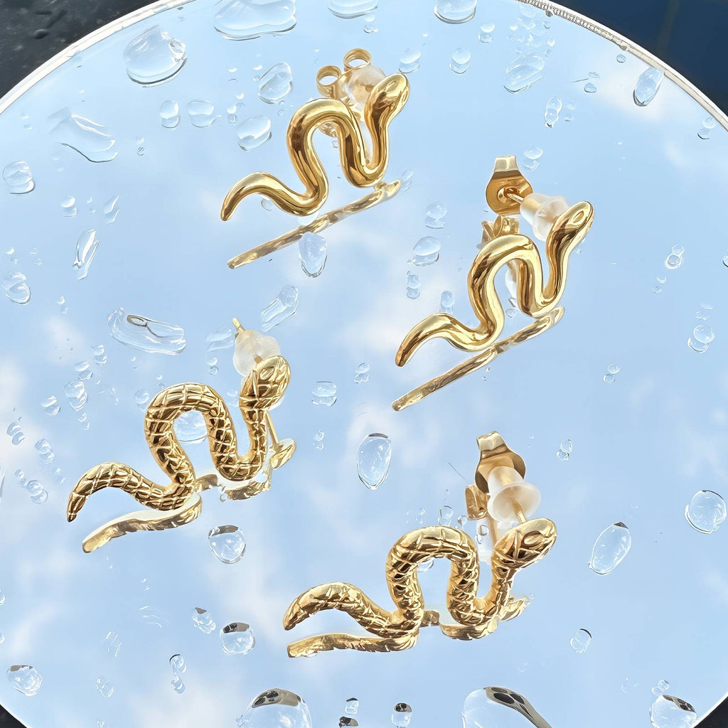 Snakes Earrings, 18K Gold Plated Steel