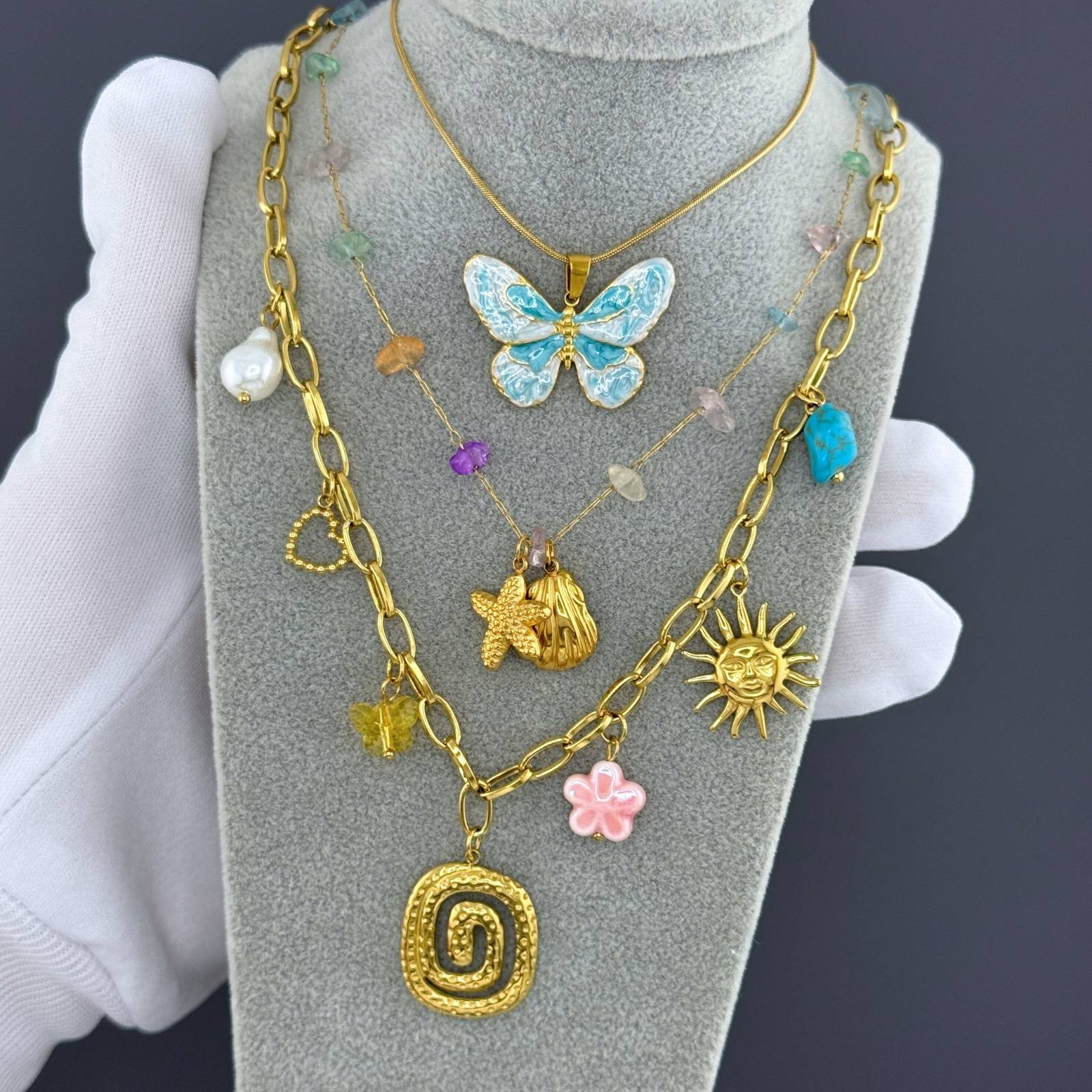 Butterfly Necklace, 18K Gold Plated Steel