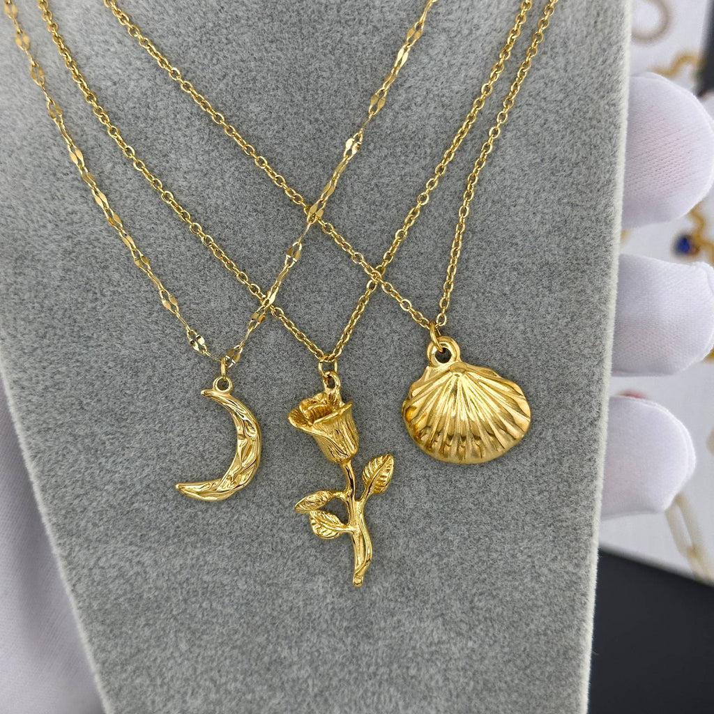 Flower Necklace, 18K Gold Plated Steel