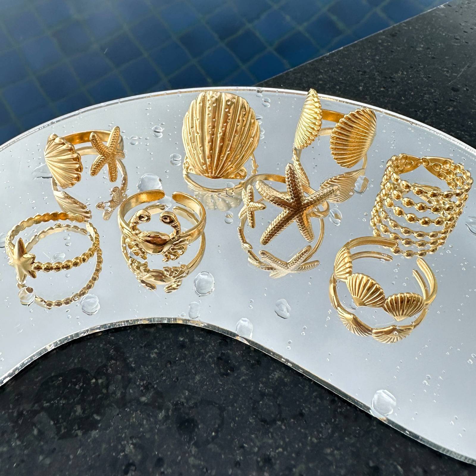 Starfish Ring, 18K Gold Plated Steel