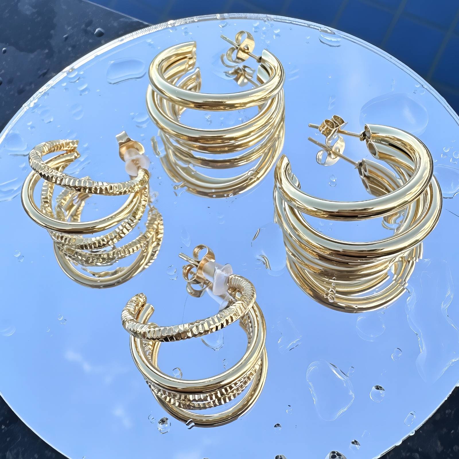 Earrings, 18K Gold Plated Steel