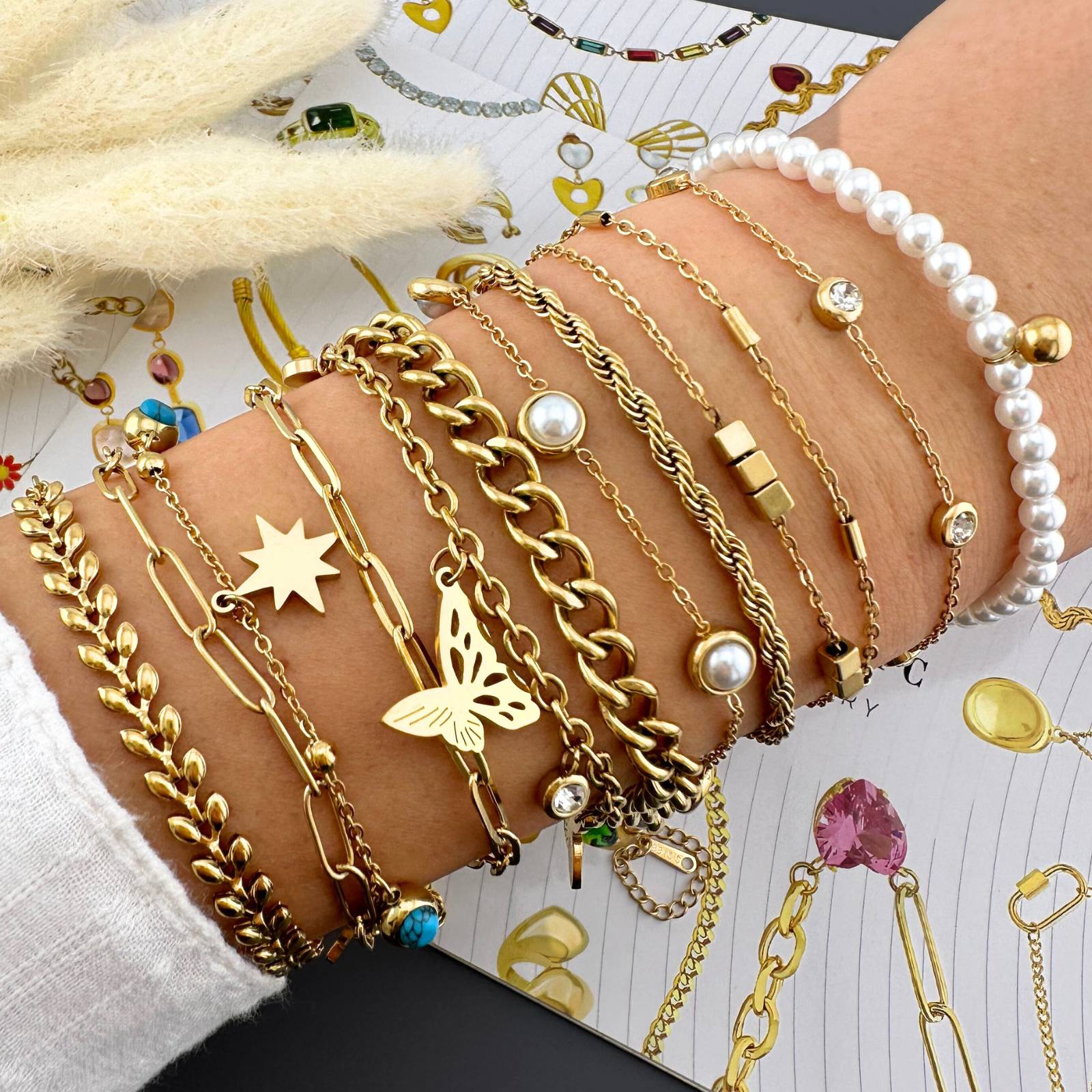 Stars Bracelet, 18K Gold Plated Steel