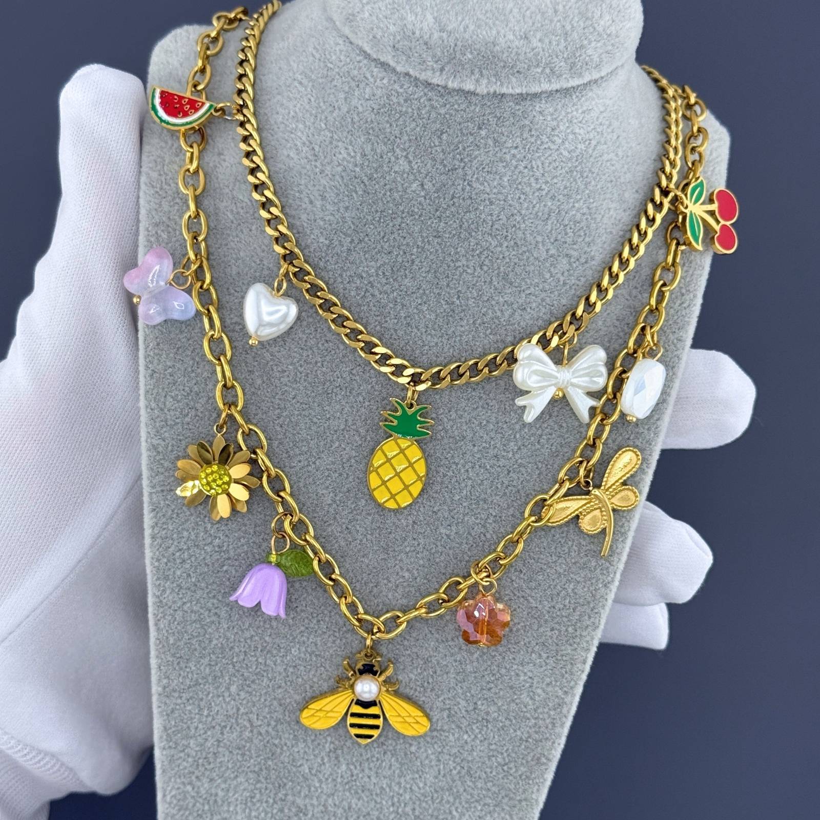 Pineapple Necklace, 18K Gold Plated Steel
