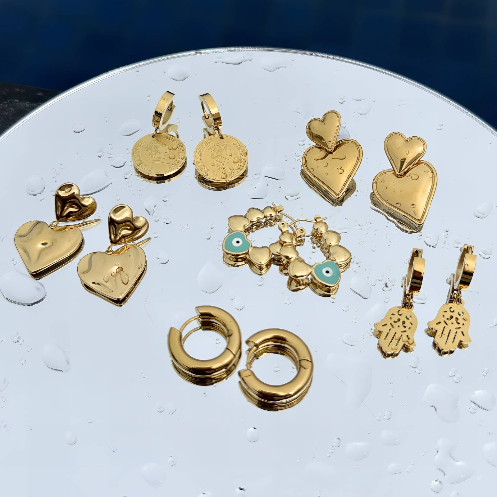 Earrings, 18K Gold Plated Steel
