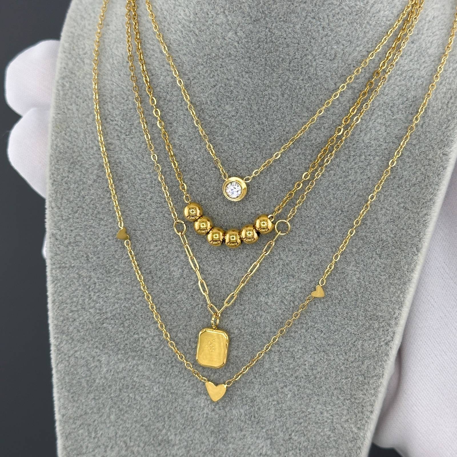 Hearts Necklace, 18K Gold Plated Steel
