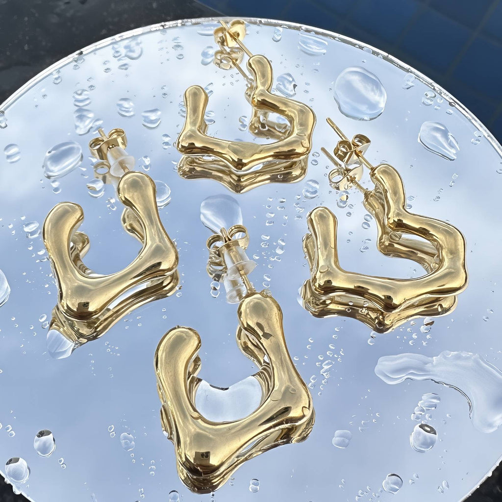 Earrings, 18K Gold Plated Steel