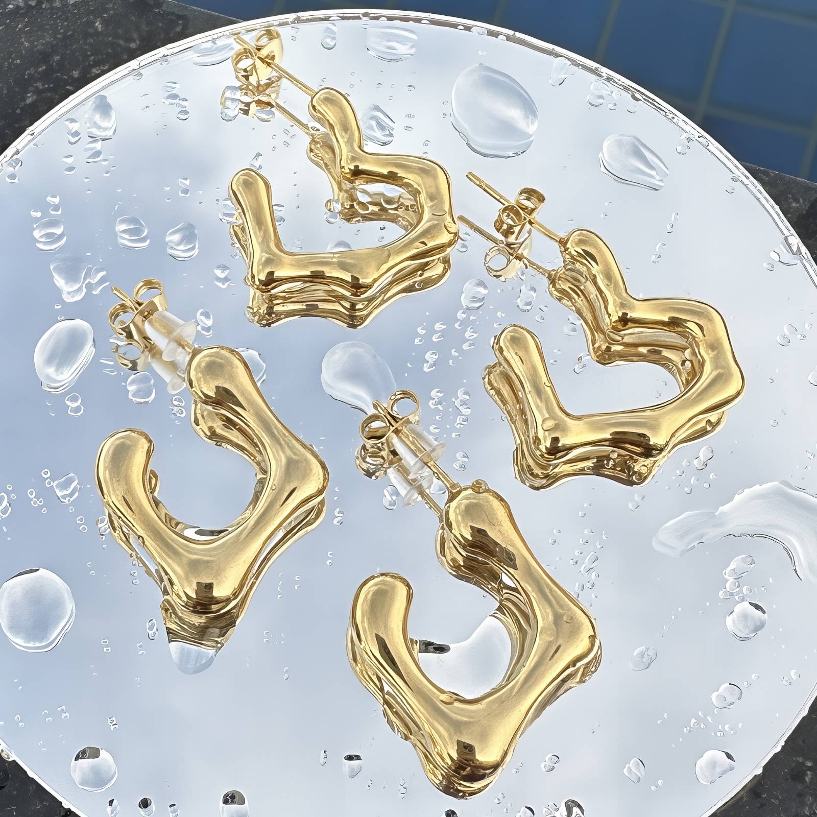 Earrings, 18K Gold Plated Steel