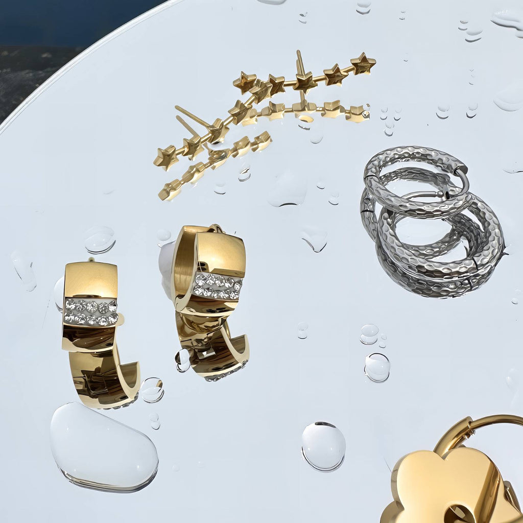 Earrings, 18K Gold Plated Steel