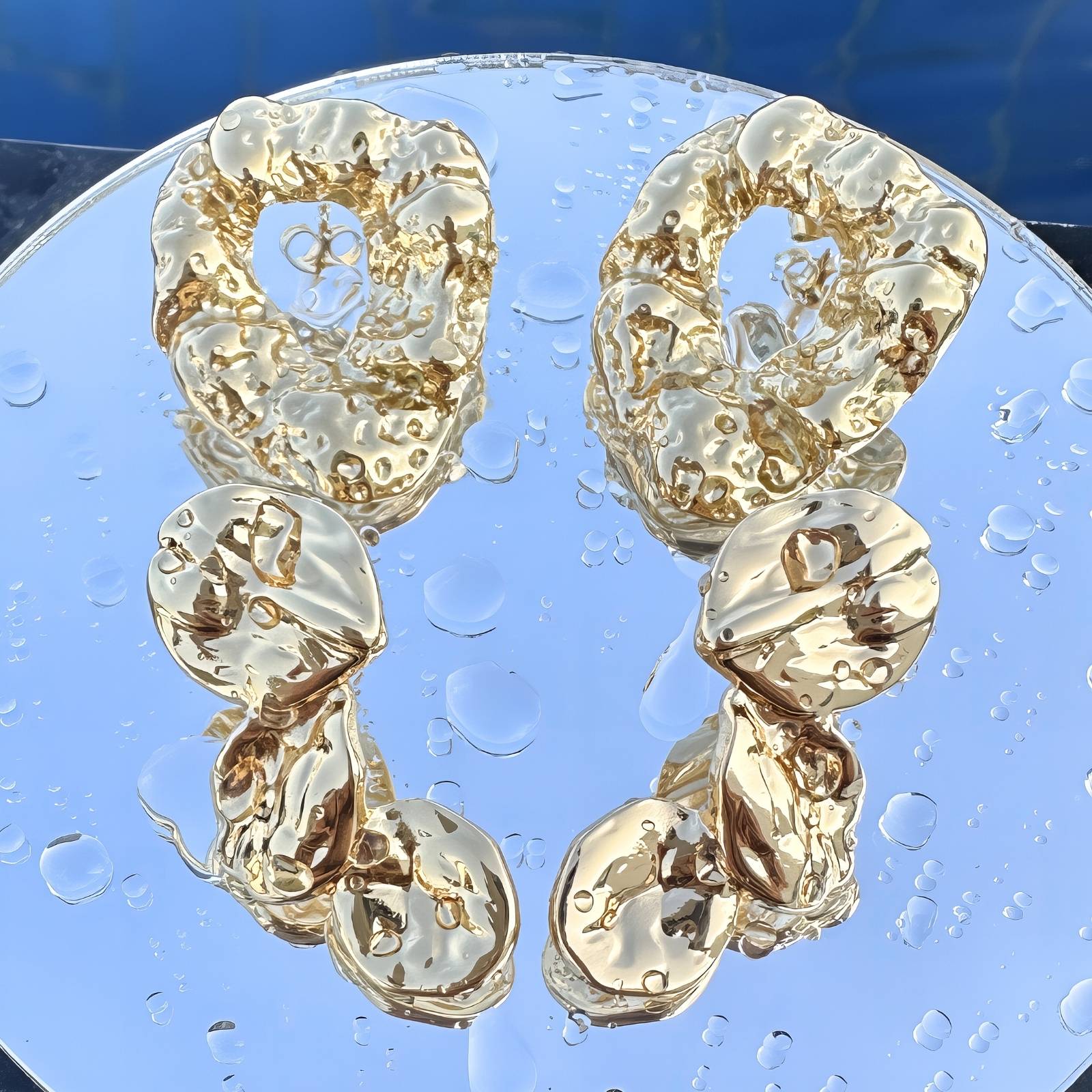 Earrings, 18K Gold Plated Steel
