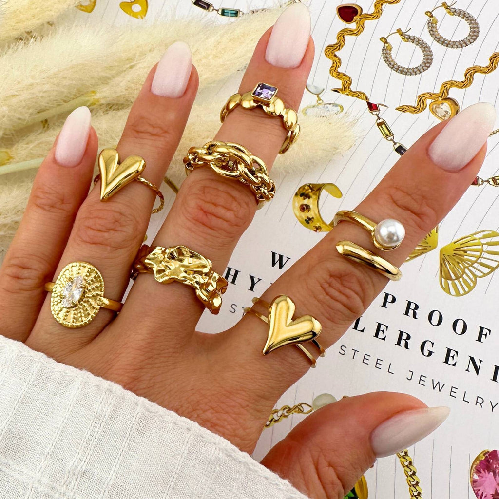 Ring, 18K Gold Plated Steel
