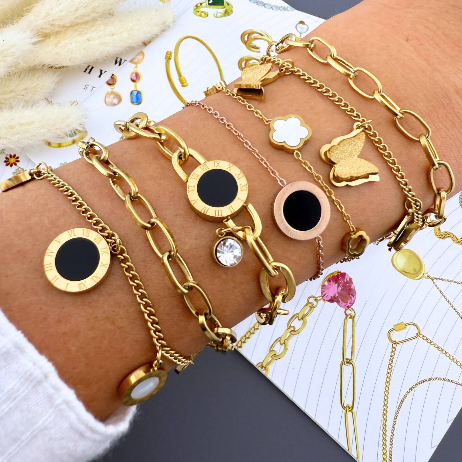 Butterflies Bracelet, 18K Gold Plated Steel