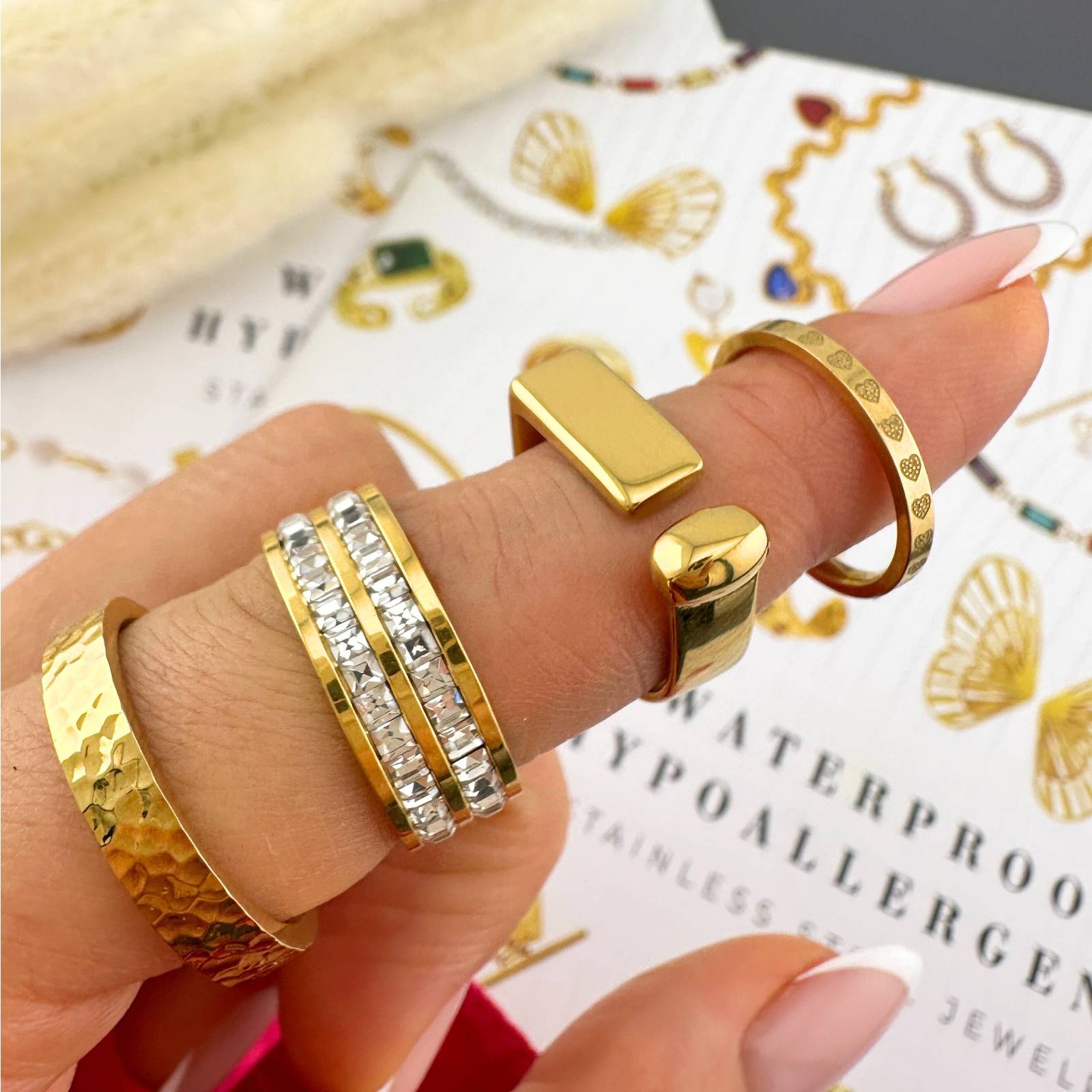 Hearts Ring, 18K Gold Plated Steel