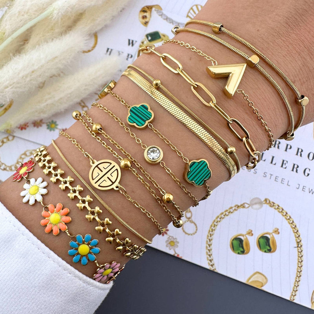 Hearts Bracelet, 18K Gold Plated Steel