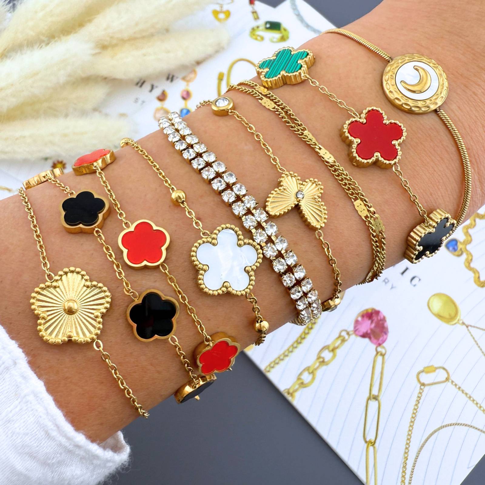 Flower Bracelet, 18K Gold Plated Steel
