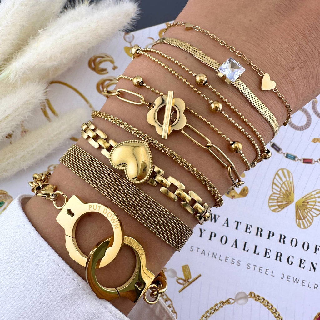 Flower Bracelet, 18K Gold Plated Steel