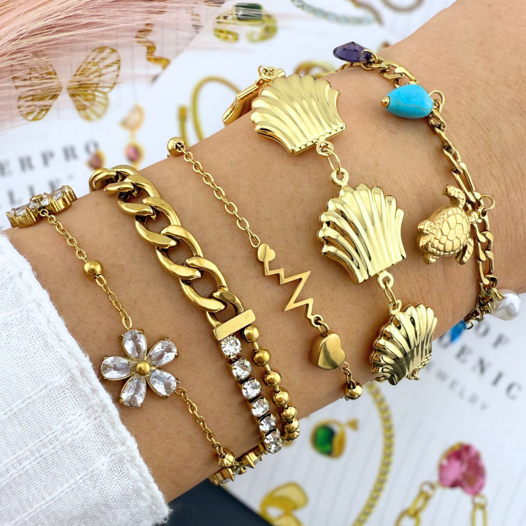 Seashells Bracelet, 18K Gold Plated Steel