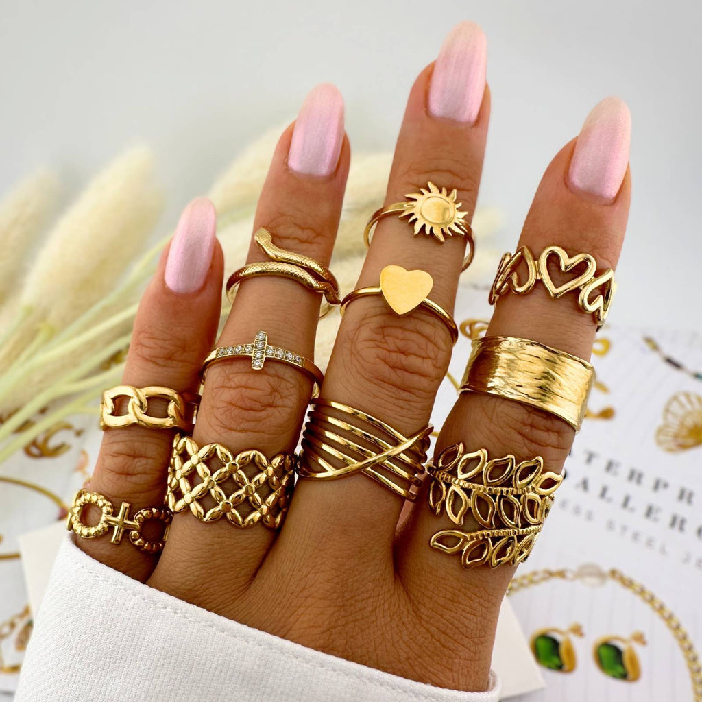 Crosses Ring, 18K Gold Plated Steel