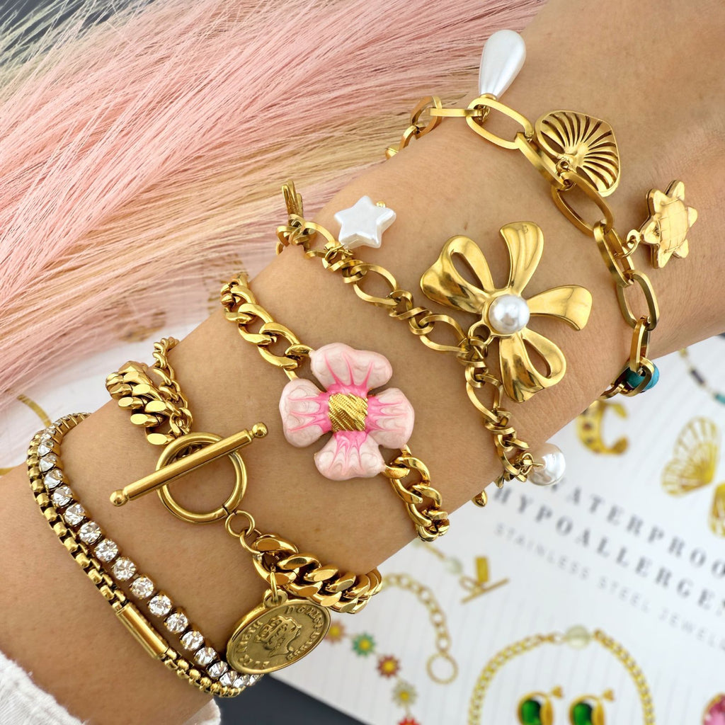 Coin Bracelet, 18K Gold Plated Steel