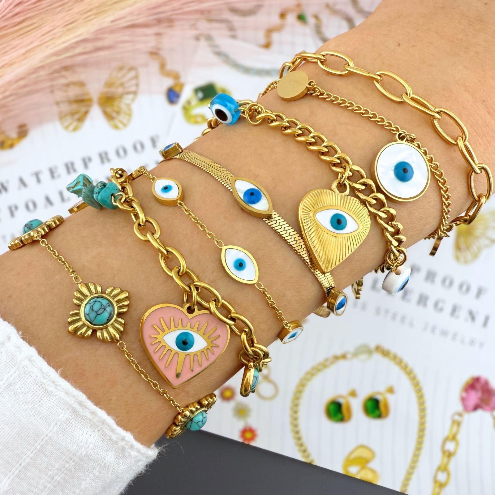 Flower Meadow Bracelet, 18K Gold Plated Steel