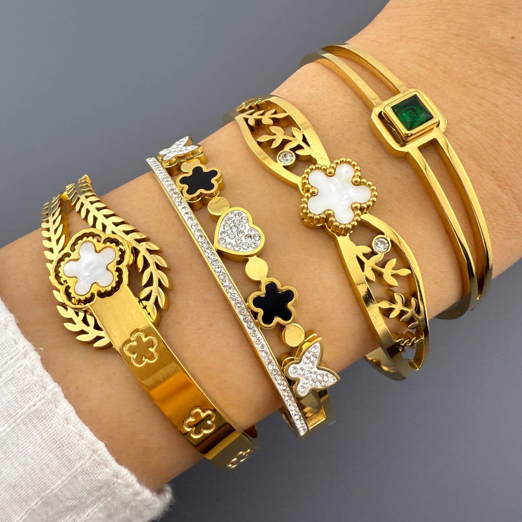 Flowers Bracelet, 18K Gold Plated Steel