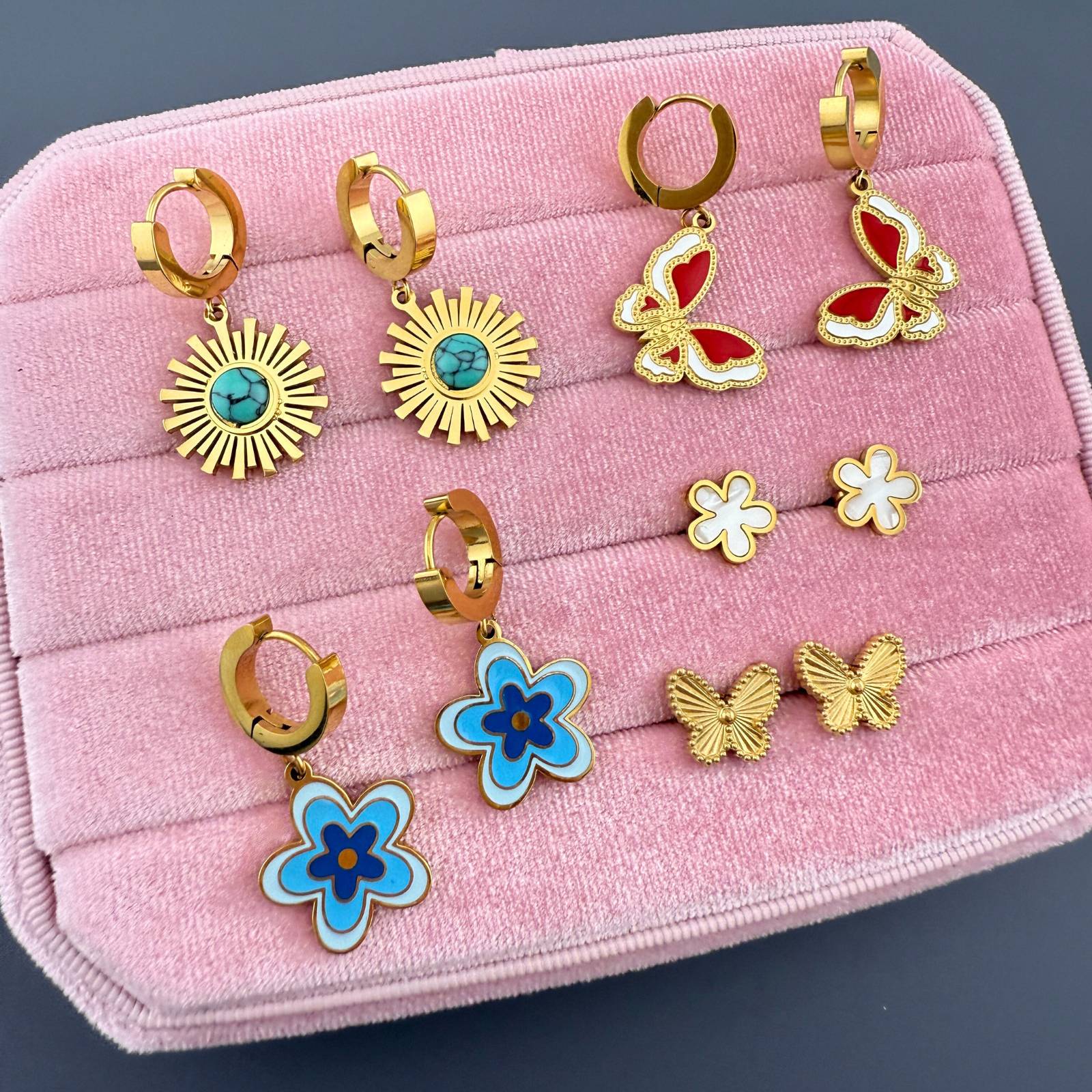 Butterflies Earrings, 18K Gold Plated Steel