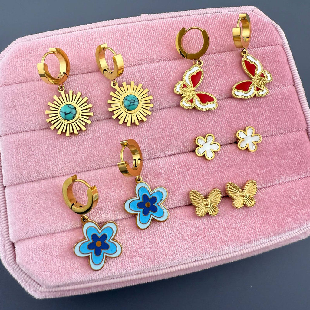 Flower Meadow Earrings, 18K Gold Plated Steel