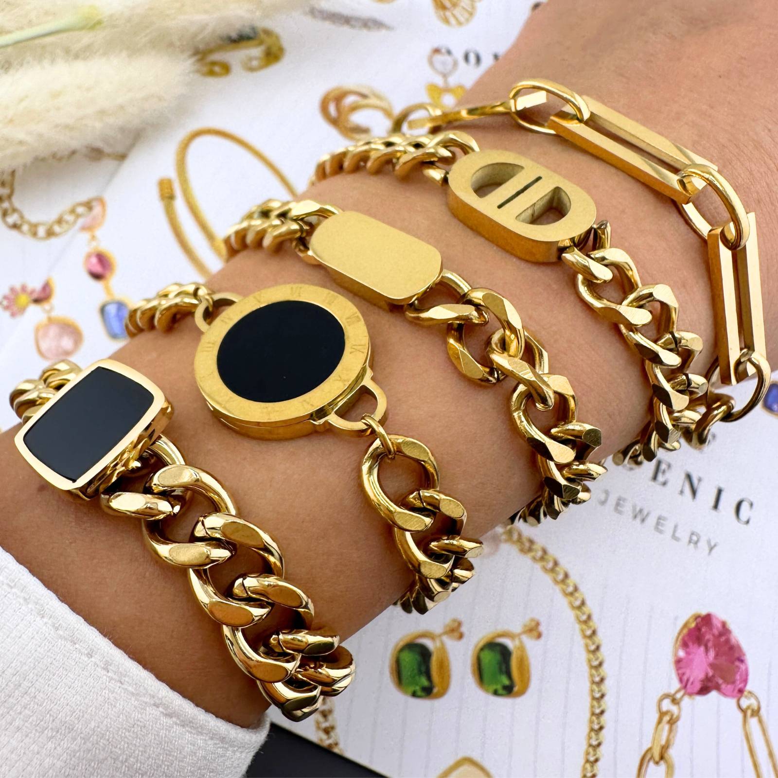 Bracelet, 18K Gold Plated Steel