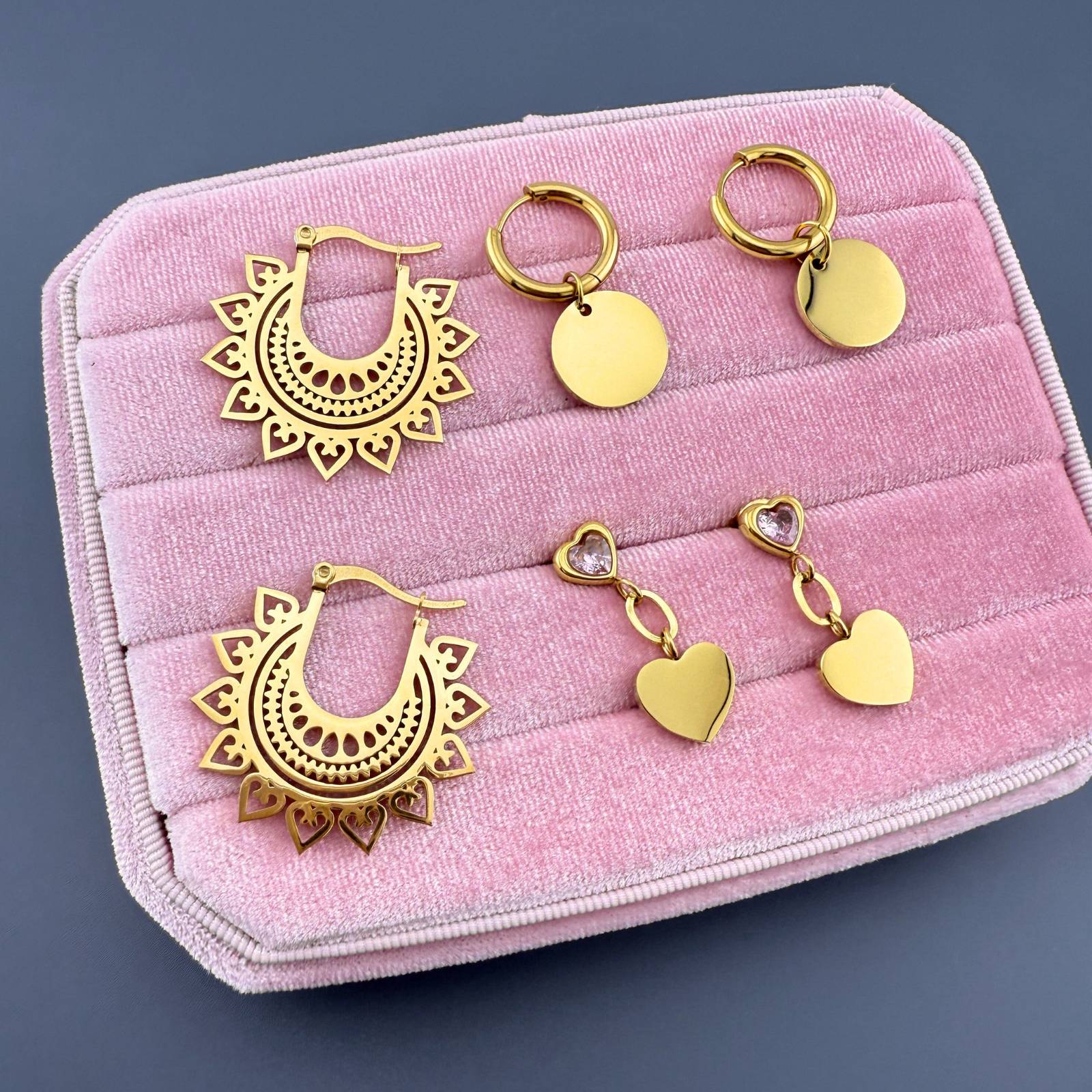 Hearts Earrings, 18K Gold Plated Steel