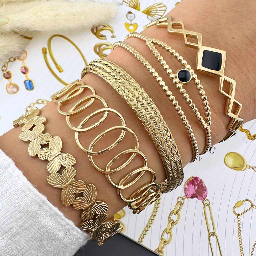 Evil Eyes Bracelet, 18K Gold Plated Steel