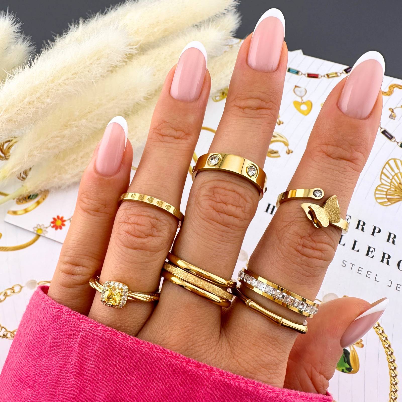 Hearts Ring, 18K Gold Plated Steel