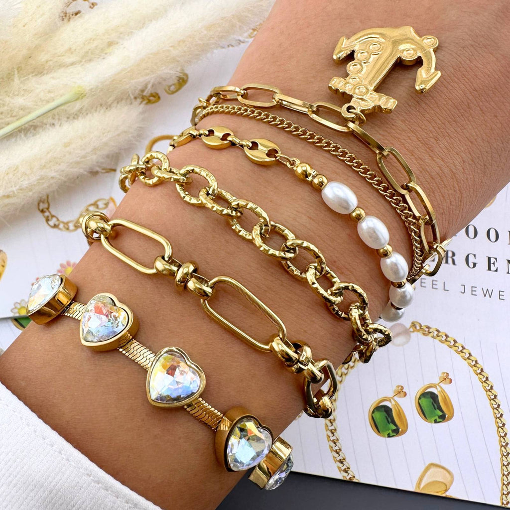 Anchor Bracelet, 18K Gold Plated Steel