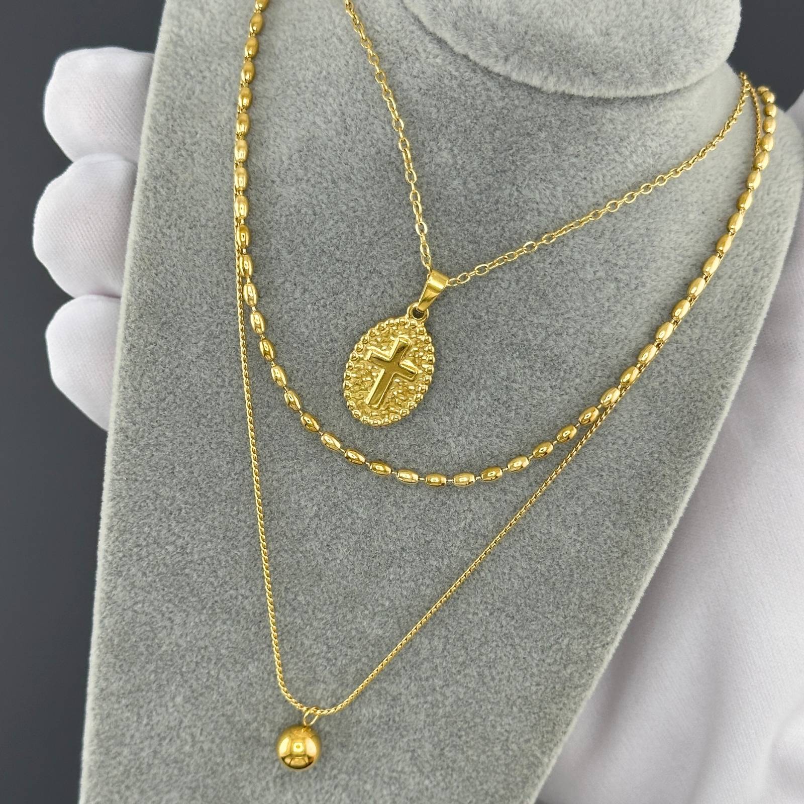 Cross Necklace, 18K Gold Plated Steel