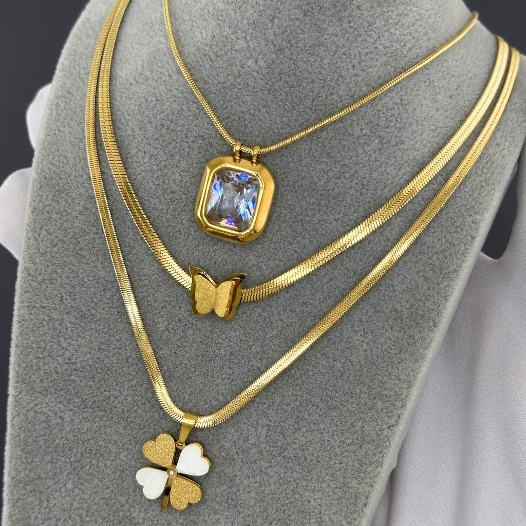 Butterfly Necklace, 18K Gold Plated Steel