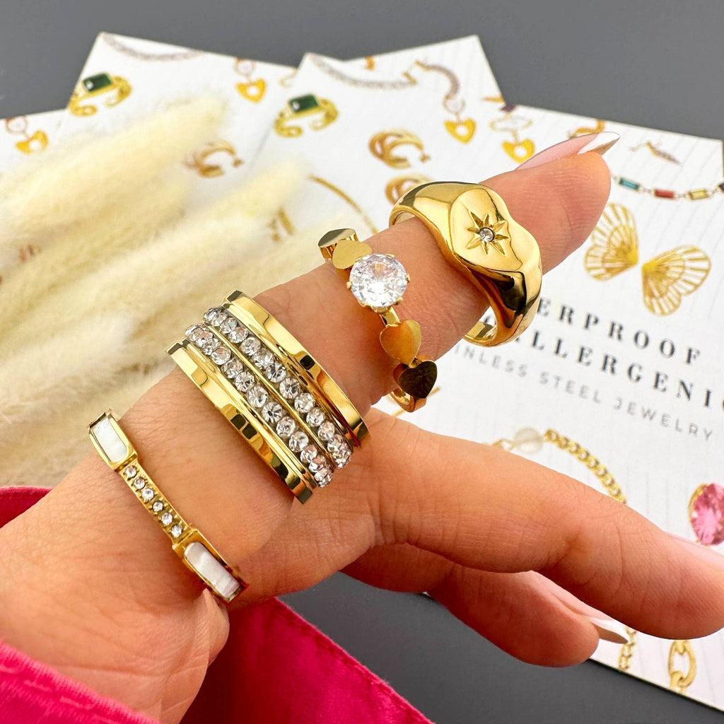 Hearts Ring, 18K Gold Plated Steel