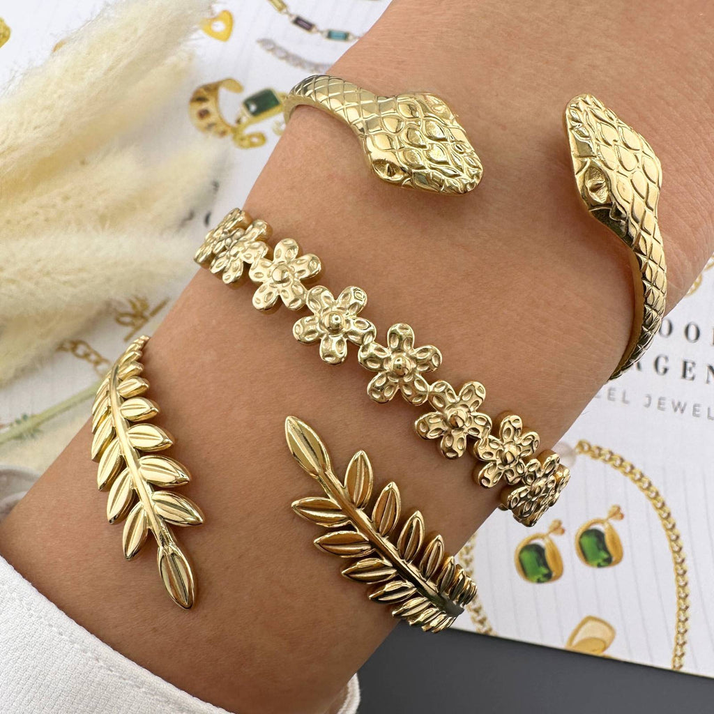 Flowers Bracelet, 18K Gold Plated Steel
