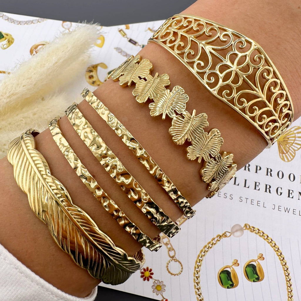Feather Bracelet, 18K Gold Plated Steel