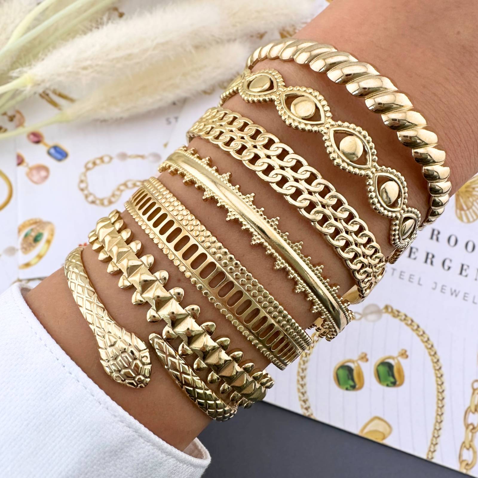 Evil Eyes Bracelet, 18K Gold Plated Steel