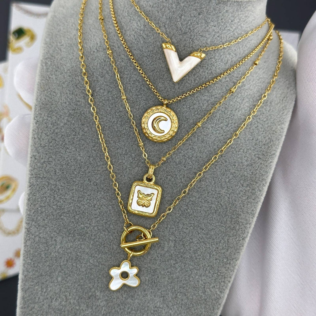 V Necklace, 18K Gold Plated Steel