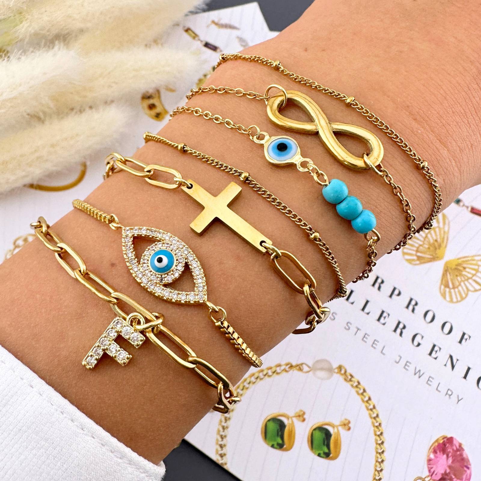 Crosses Bracelet, 18K Gold Plated Steel