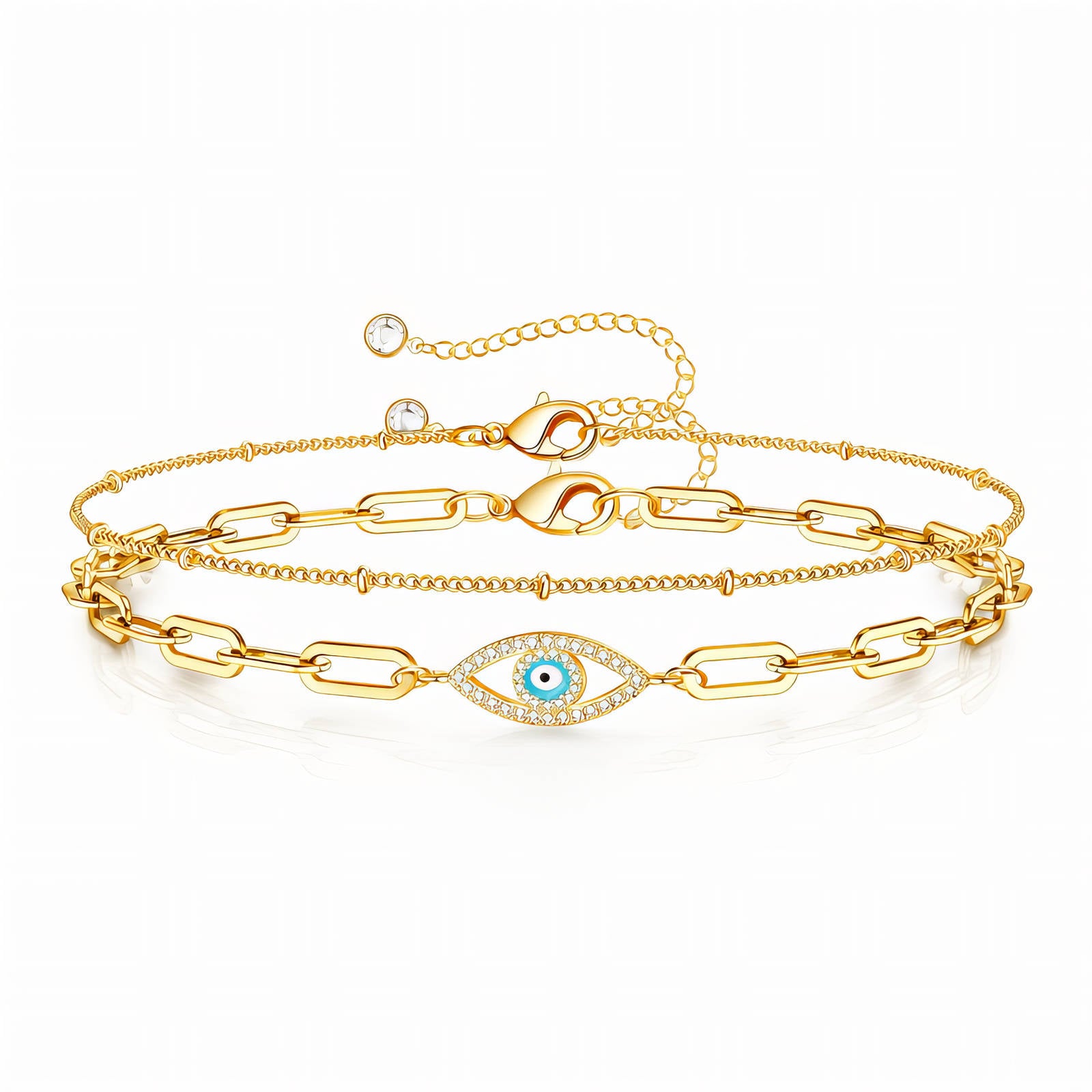 Evil Eye Bracelet, 18K Gold Plated Steel