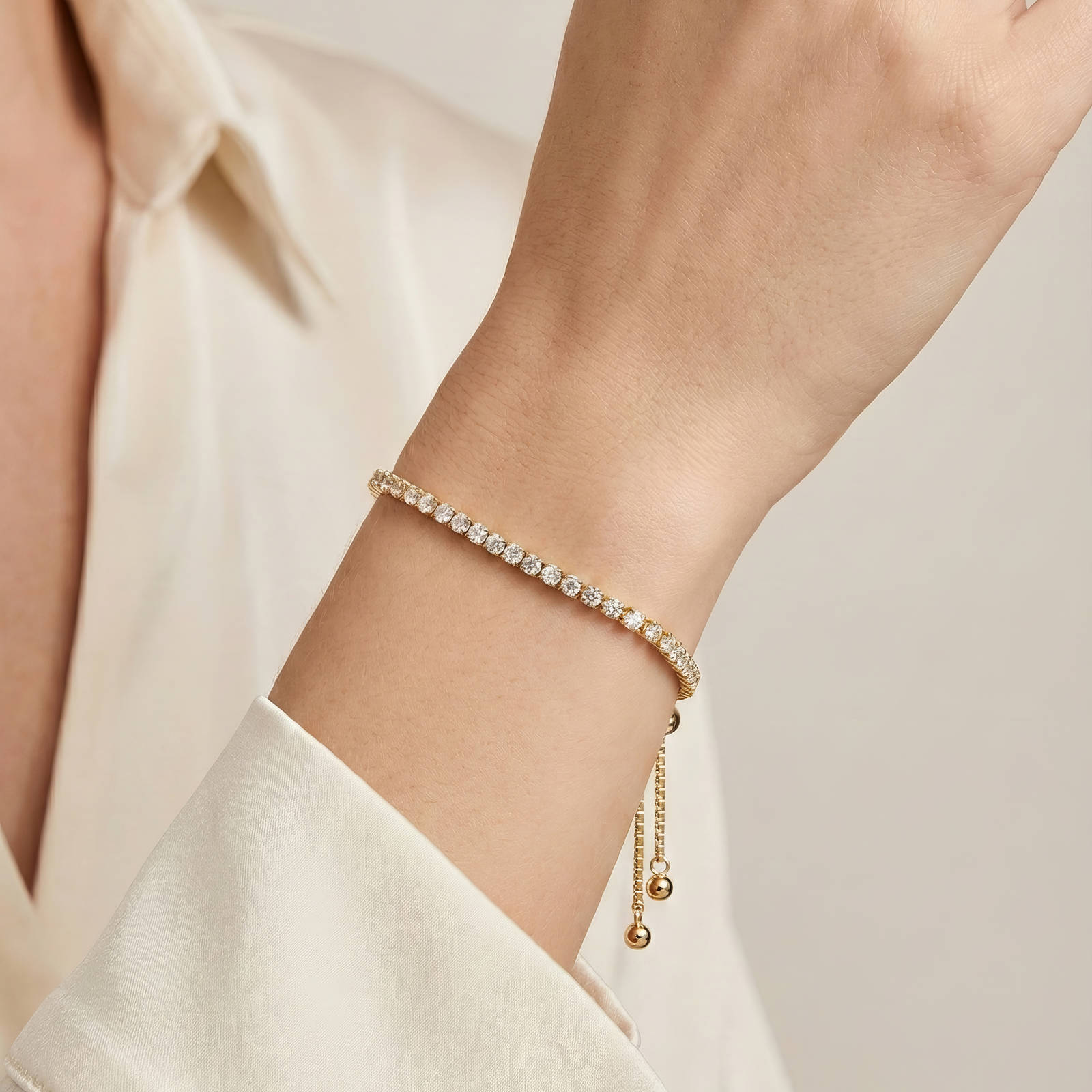Tennis Bracelet, 18K Gold Plated Brass