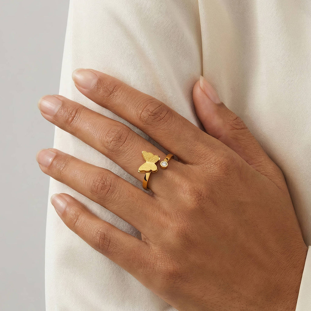 Butterfly Ring, 18K Gold Plated Steel