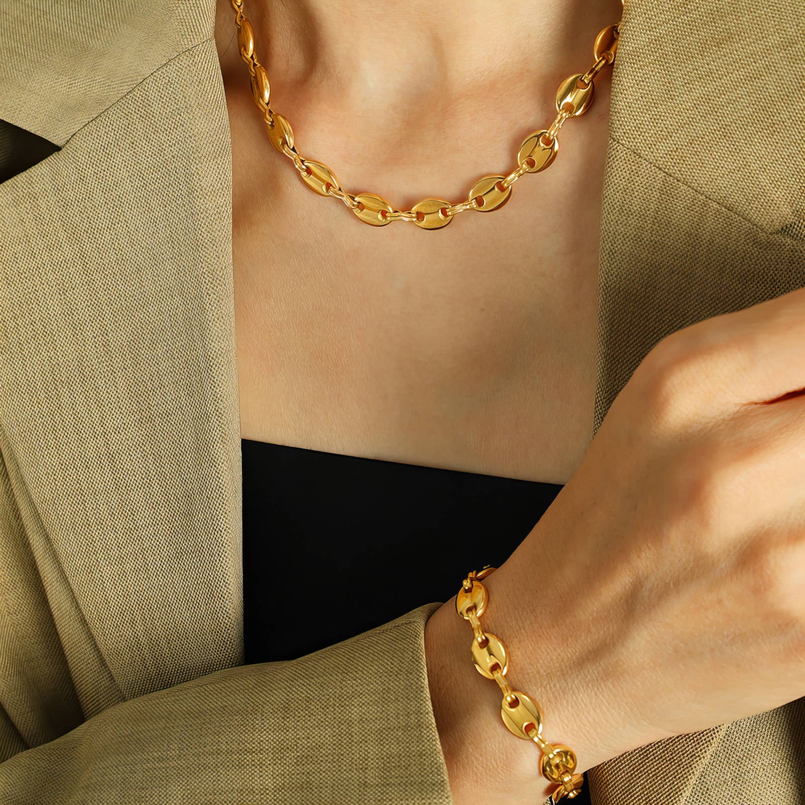 Bracelet, 18K Gold Plated Steel